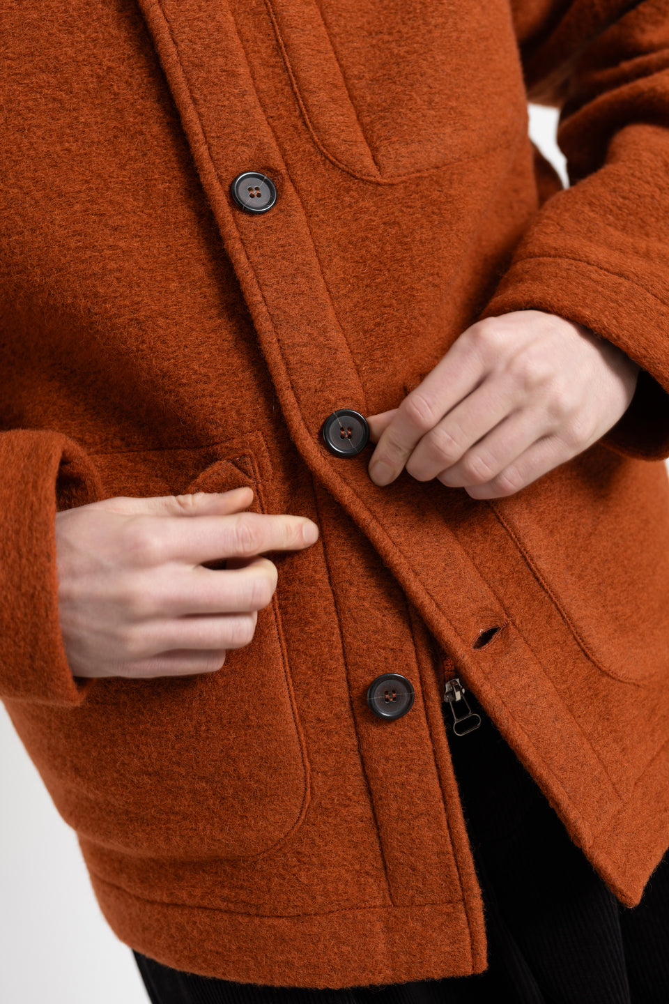 Universal Works FW23 Men's Collection Field Jacket Wool Fleece Orange Calculus Victoria BC Canada