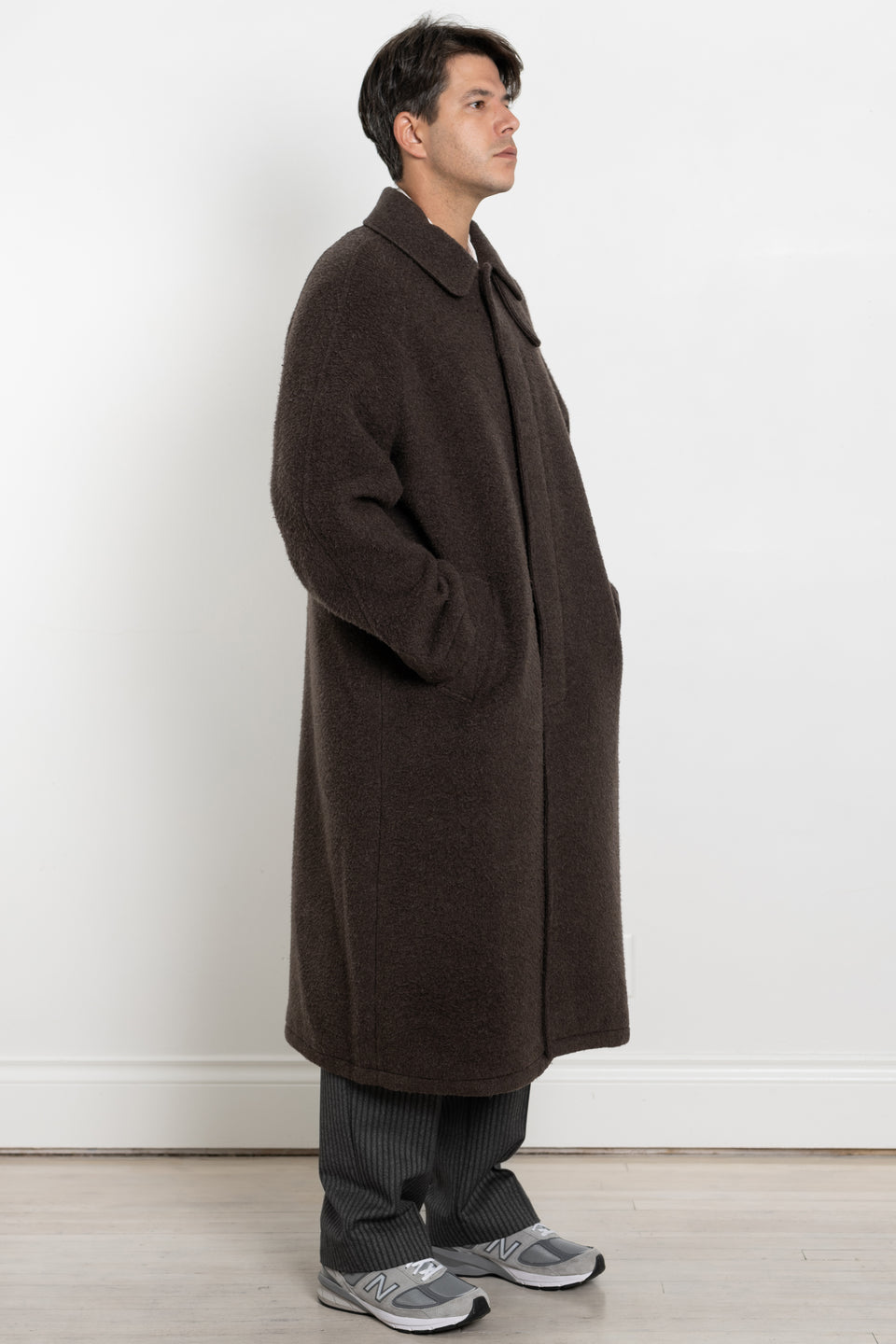 mfpen AW23 or FW23 Men's Collection Installation Coat Brown Fuzz Recycled Wool Calculus Victoria BC Canada