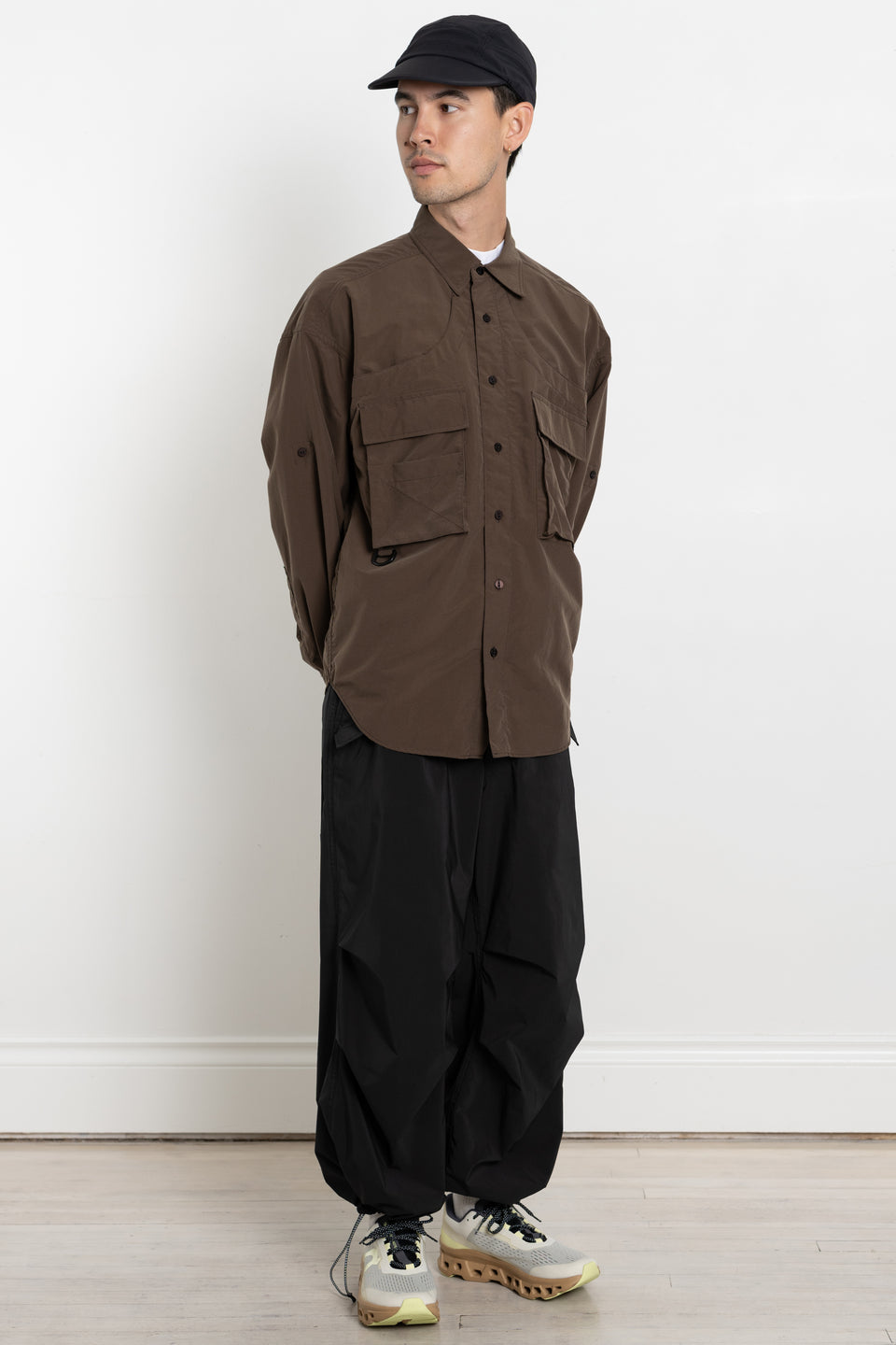 meanswhile Japan AW23 FW23 Men's Collection Luggage LS Shirt Dark Brown Calculus Victoria BC Canada