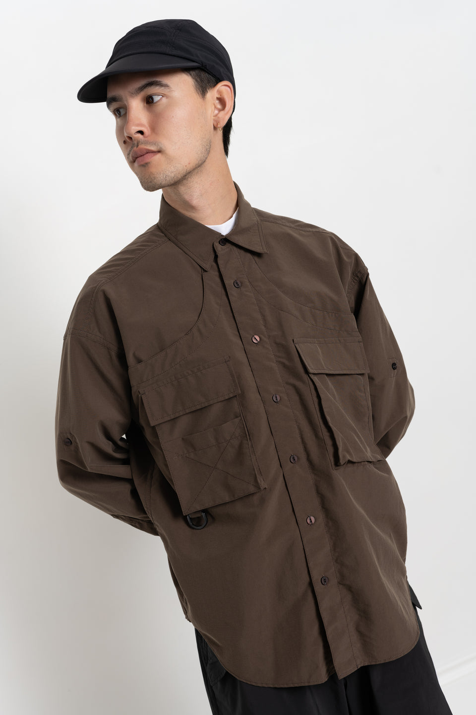 meanswhile Japan AW23 FW23 Men's Collection Luggage LS Shirt Dark Brown Calculus Victoria BC Canada