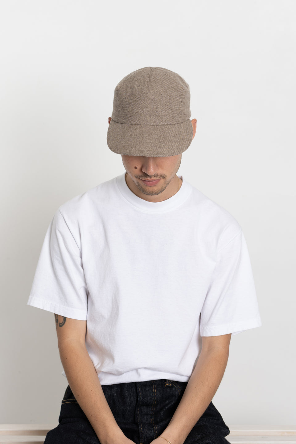 Found Feather Made in Japan Men's Collection FW23 1 Panel Cap Mélange Wool Beige Calculus Victoria BC Canada