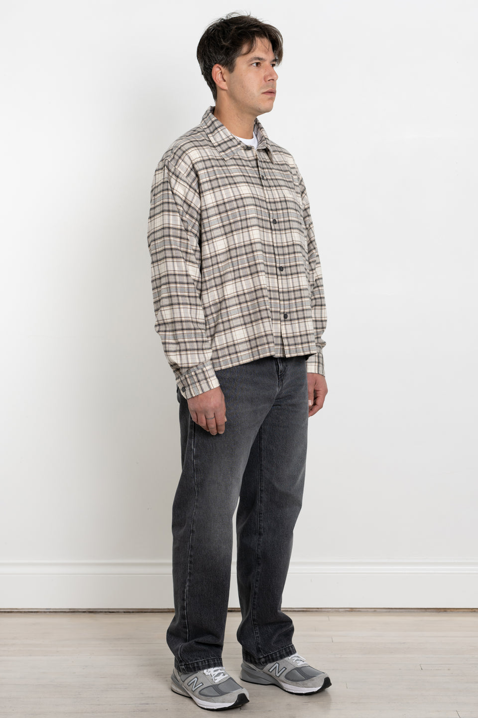 mfpen AW23 or FW23 Men's Collection Priority Shirt Oatmeal Check Organic Cotton Calculus Victoria BC Canada