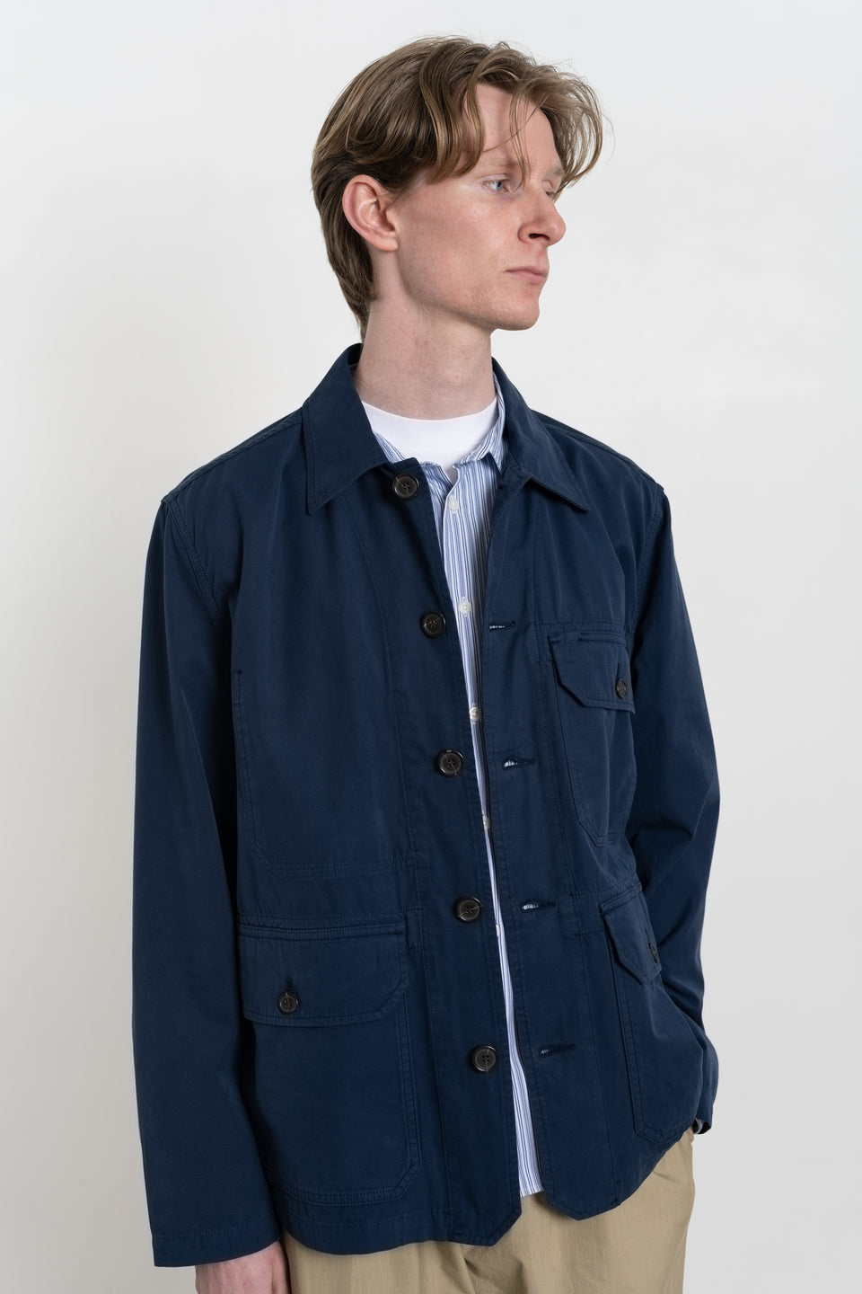 Universal Works SS24 Men's Collection Utility Jacket Summer Canvas Navy Calculus Victoria BC Canada