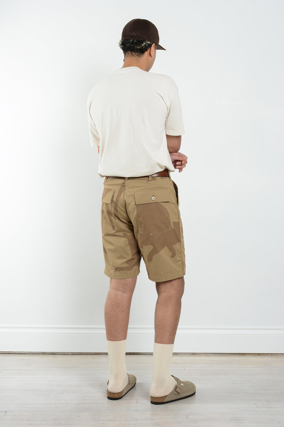 Engineered Garments SS22 Nepenthes New York Fatigue Short Khaki Animal Print Cotton Flat Twill Calculus Victoria BC Canada