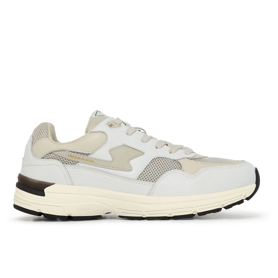 Stepney Workers Club FW23 Men's Collection Amiel S-Strike Leather Mix White Ecru Calculus Victoria BC Canada