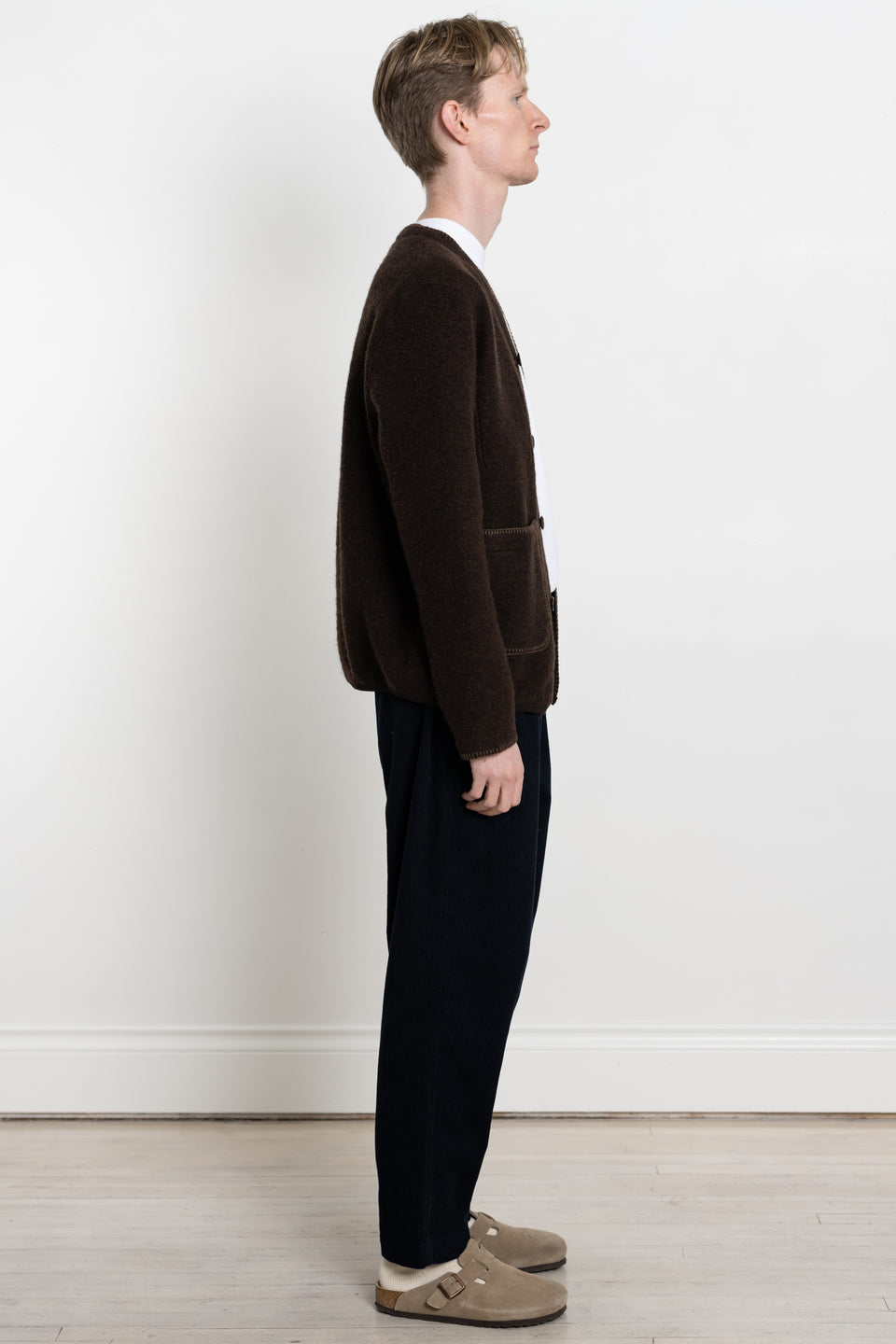 Woolen cardigan with pockets (Brown) 