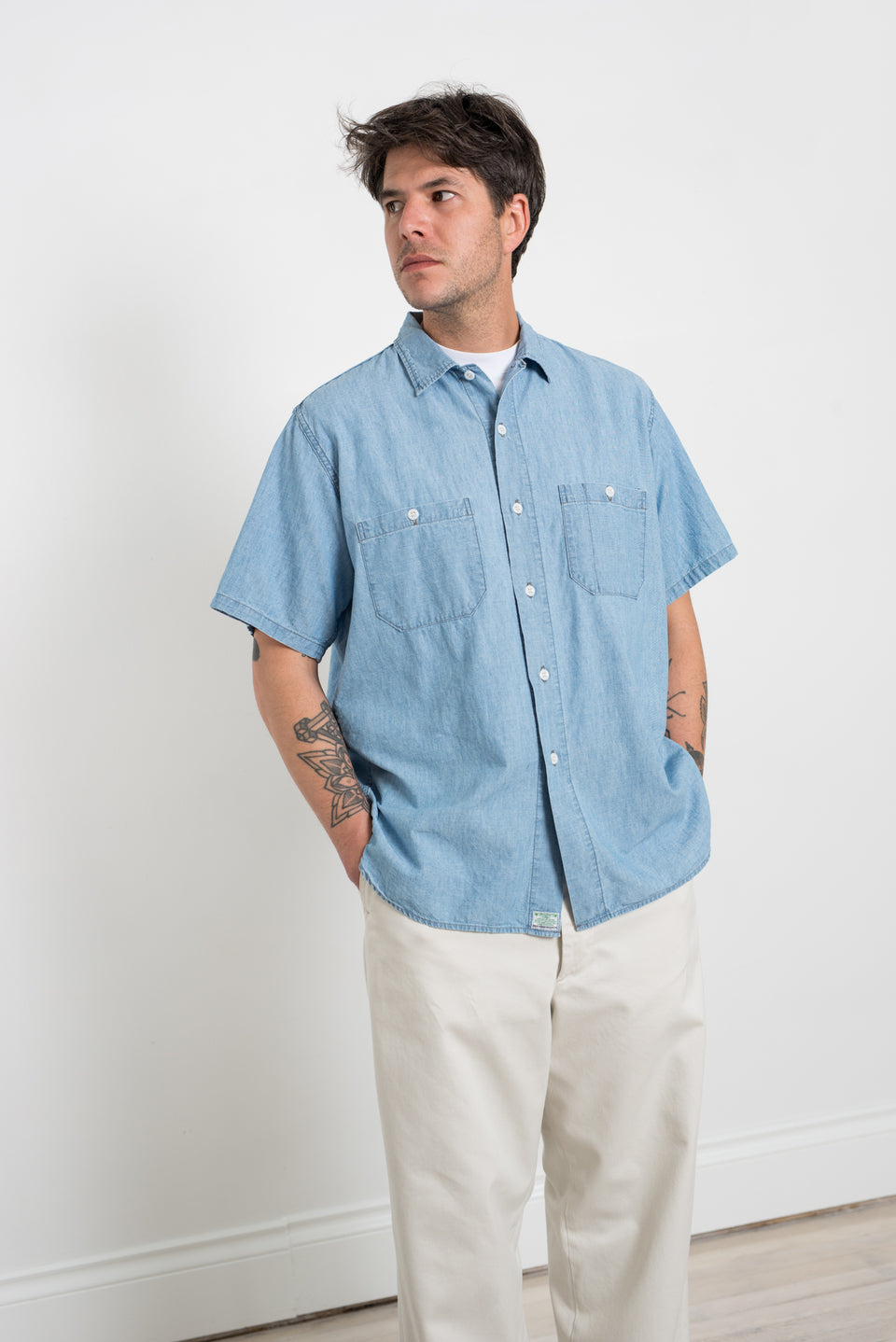 OrSlow 23SS SS23 01-0869-99 Chambray 60's Work Shirt Bleached Calculus Victoria BC Canada