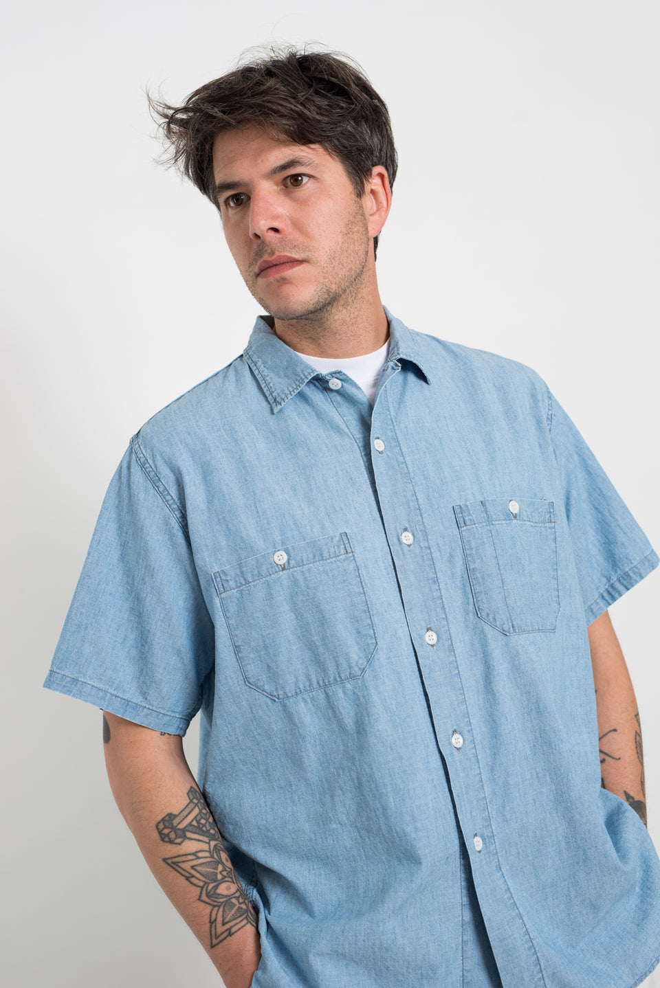 OrSlow 23SS SS23 01-0869-99 Chambray 60's Work Shirt Bleached Calculus Victoria BC Canada