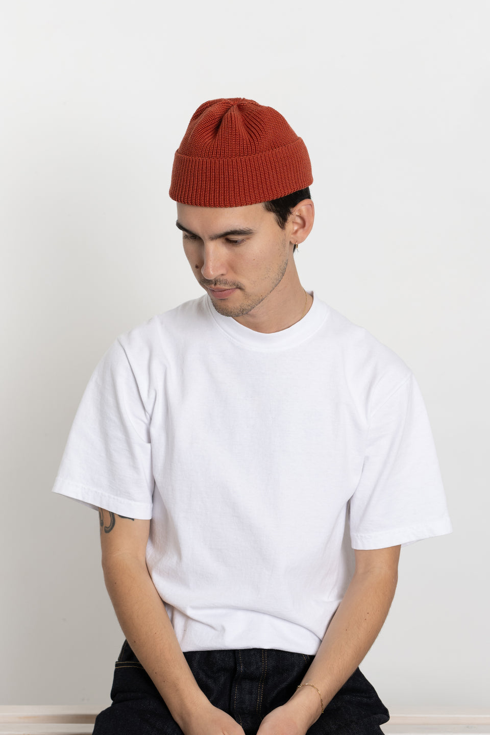 Found Feather Made in Japan Men's Collection FW23 Knit Watch Cap Italian Merino Wool Orange Calculus Victoria BC Canada