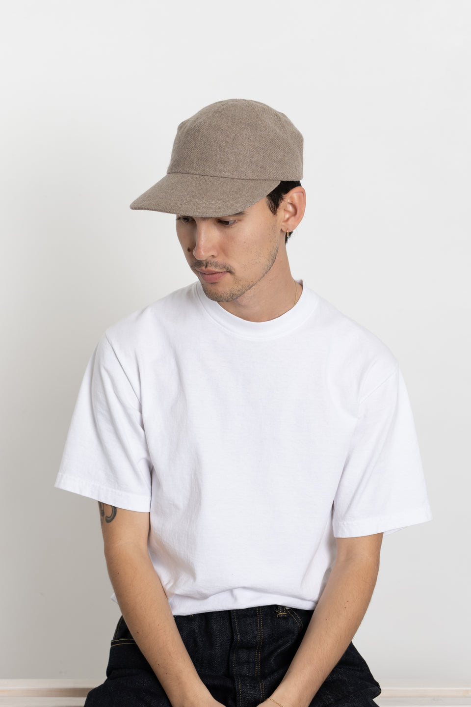 Found Feather Made in Japan Men's Collection FW23 1 Panel Cap Mélange Wool Beige Calculus Victoria BC Canada