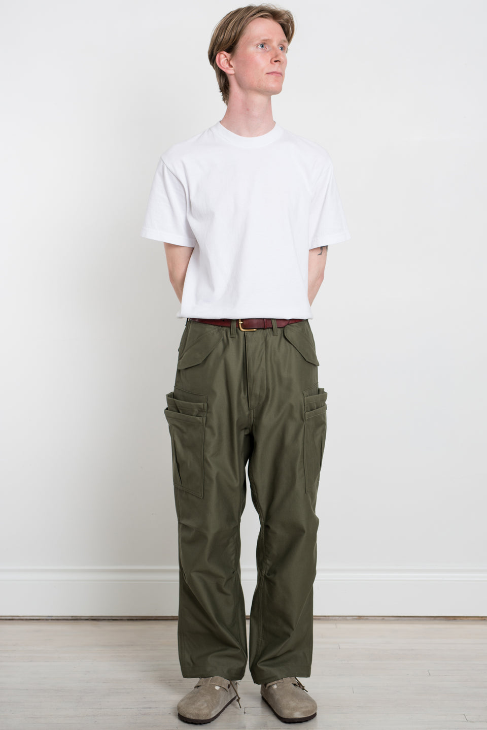 Sassafras SS23 Made in Japan SF-232009 Overgrown Pants Back Satin Olive Calculus Victoria BC Canada