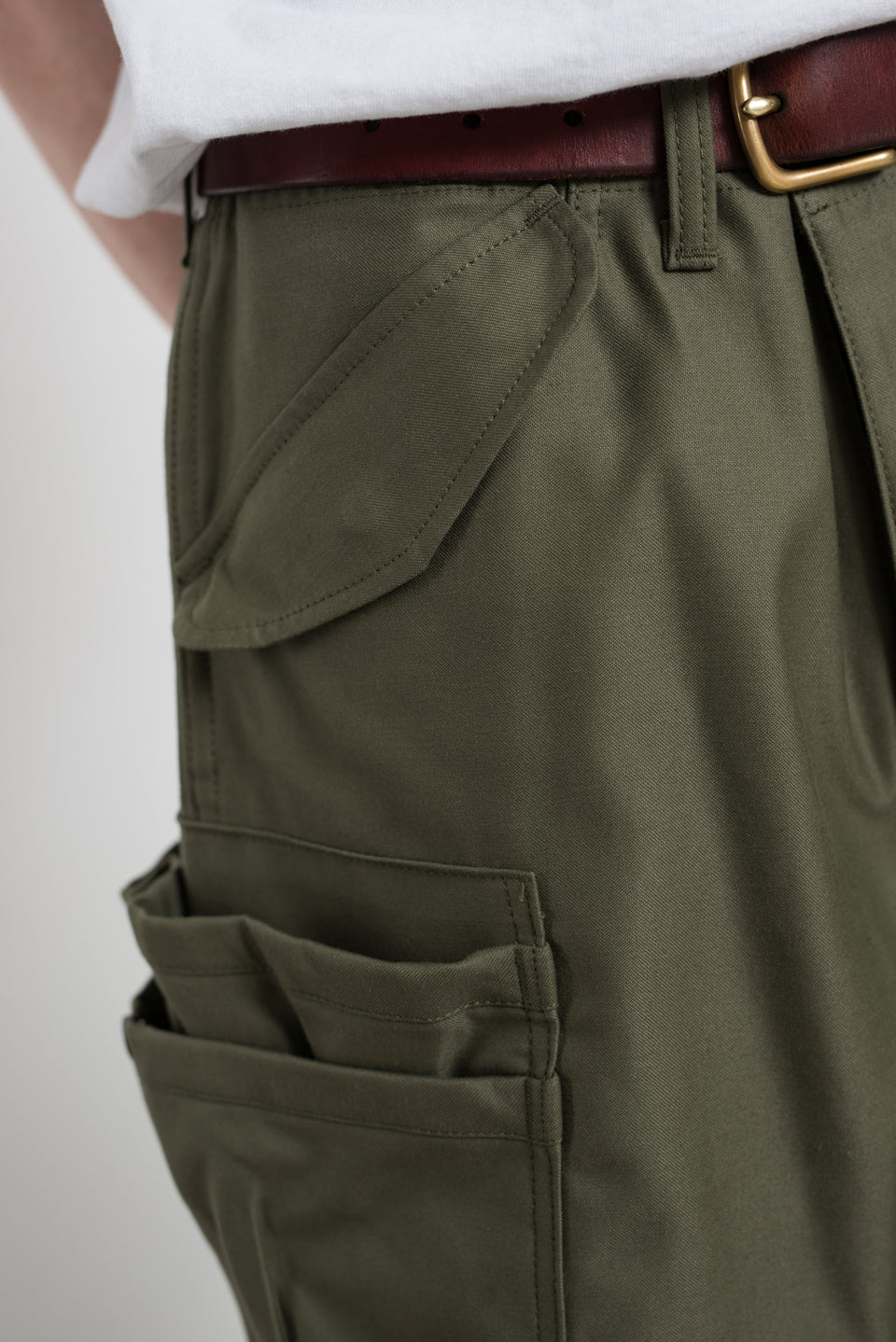 Sassafras SS23 Made in Japan SF-232009 Overgrown Pants Back Satin Olive Calculus Victoria BC Canada