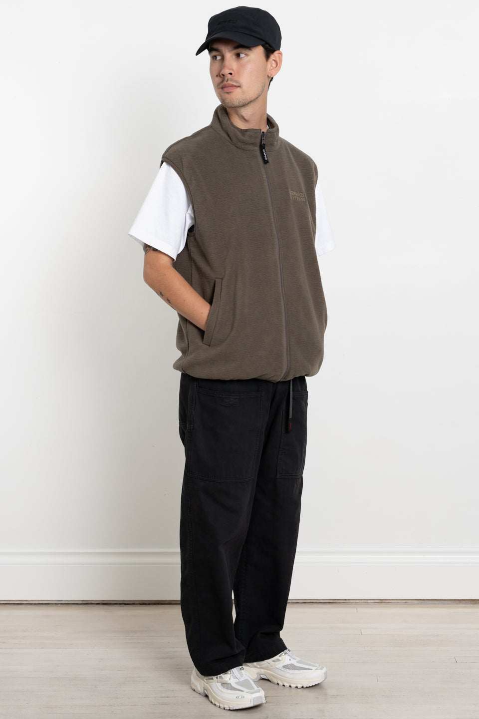 Gramicci Japan FW23 Men's Collection Reversible Fleece Vest Taupe Calculus Victoria BC Canada