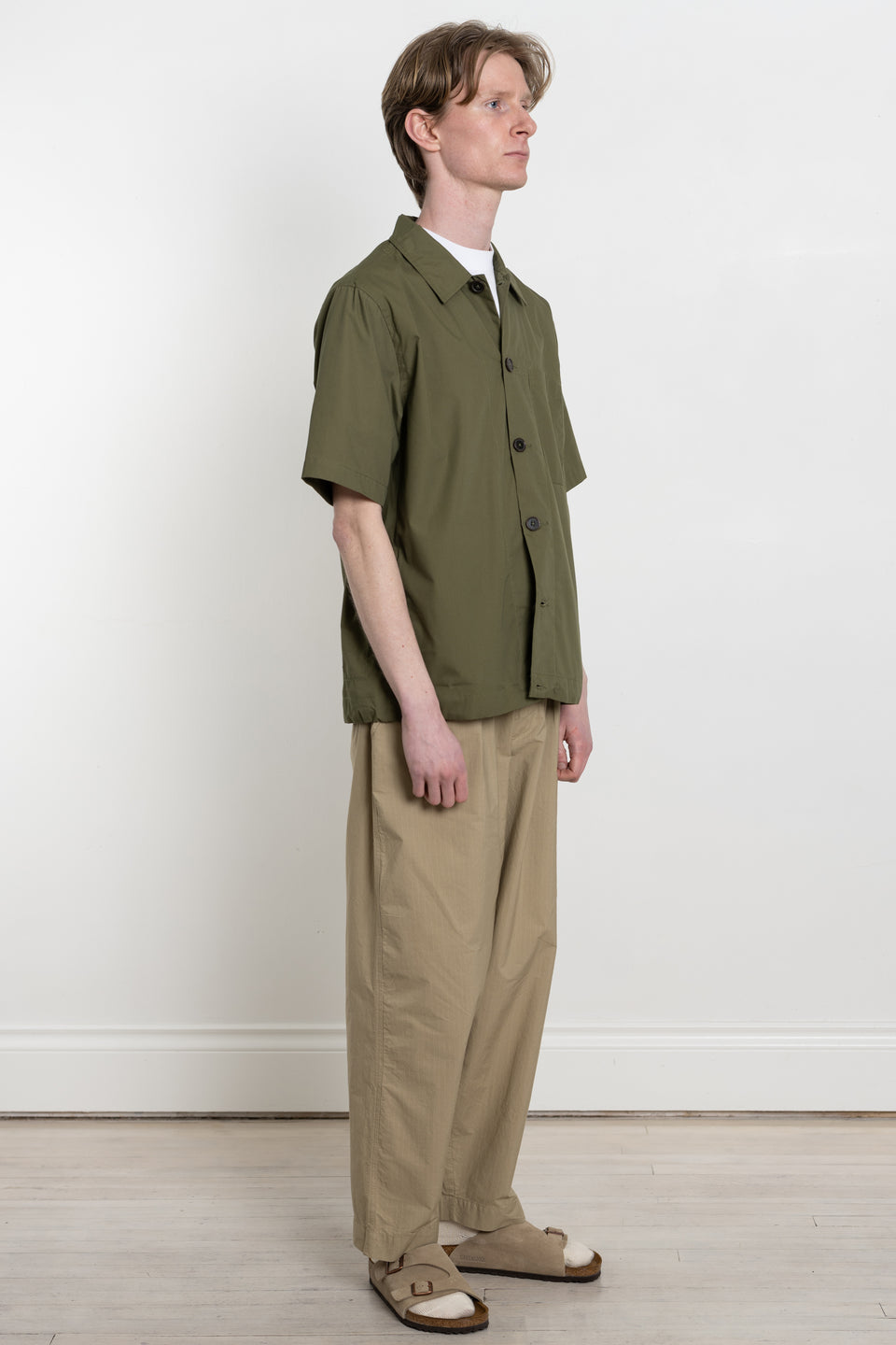 Universal Works SS24 Men's Collection Tech Overshirt Recycled Poly Tech Olive Calculus Victoria BC Canada
