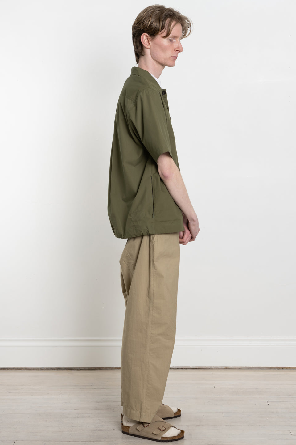 Universal Works SS24 Men's Collection Tech Overshirt Recycled Poly Tech Olive Calculus Victoria BC Canada