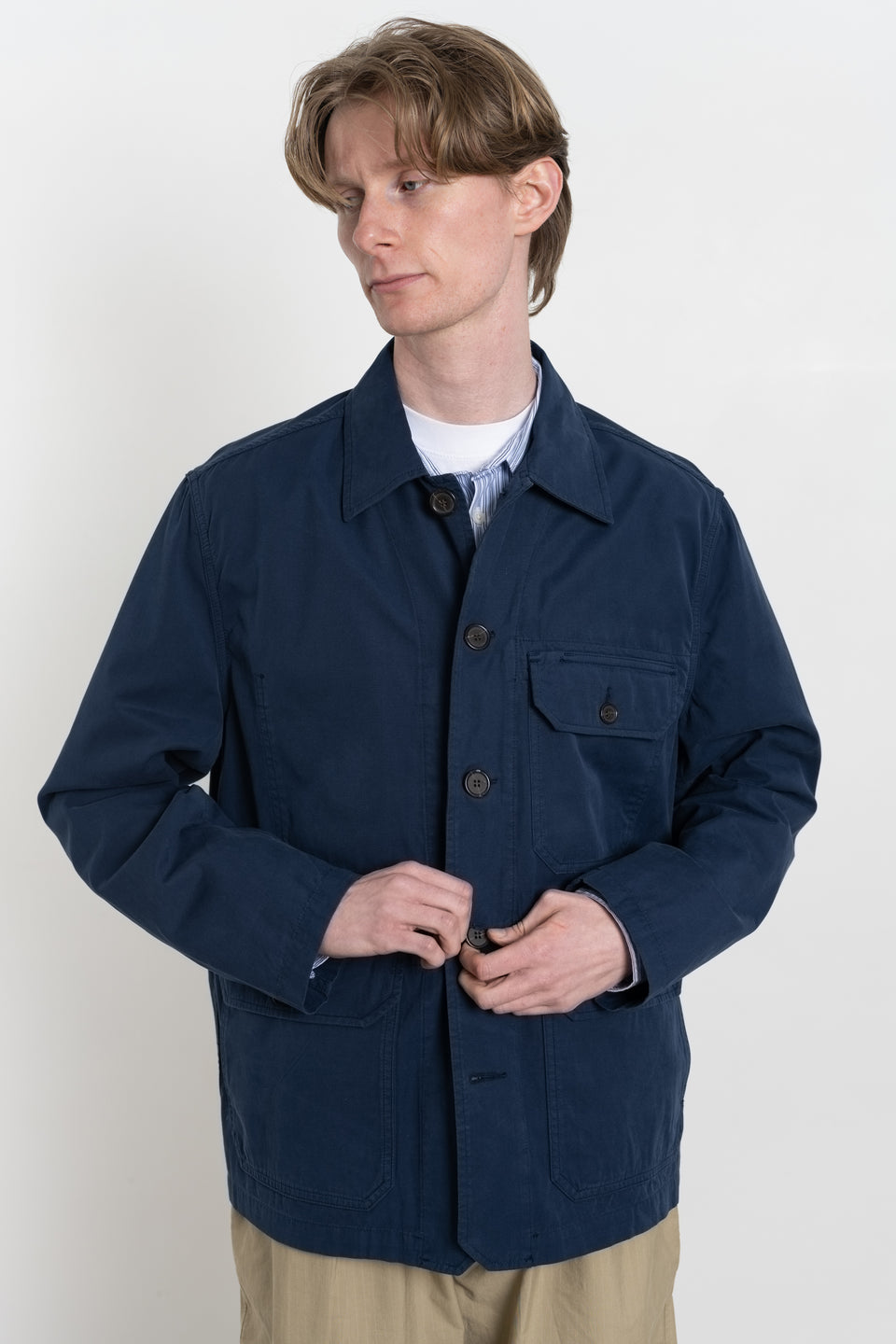 Universal Works SS24 Men's Collection Utility Jacket Summer Canvas Navy Calculus Victoria BC Canada