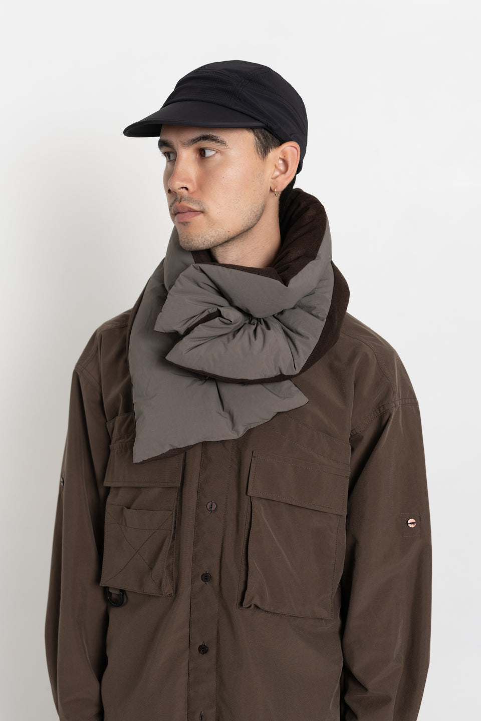 meanswhile Japan AW23 FW23 Men's Collection Wrap Down Dark Taupe Scarf Calculus Victoria BC Canada