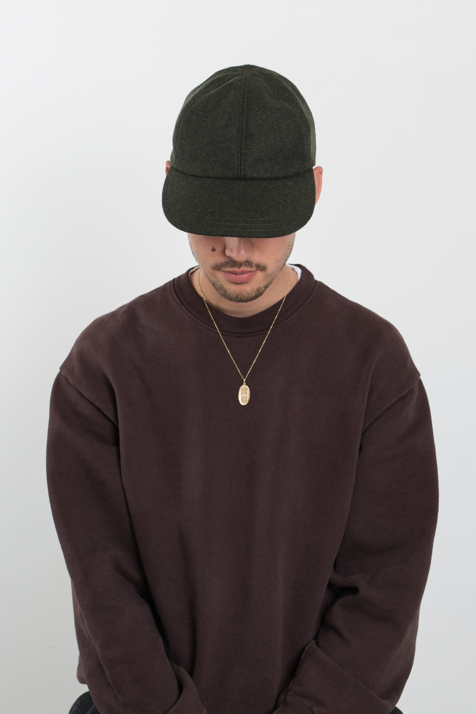 Found Feather Japan FW22 Classic 6 Panel Cap Mélange Wool Green Calculus Victoria BC Canada