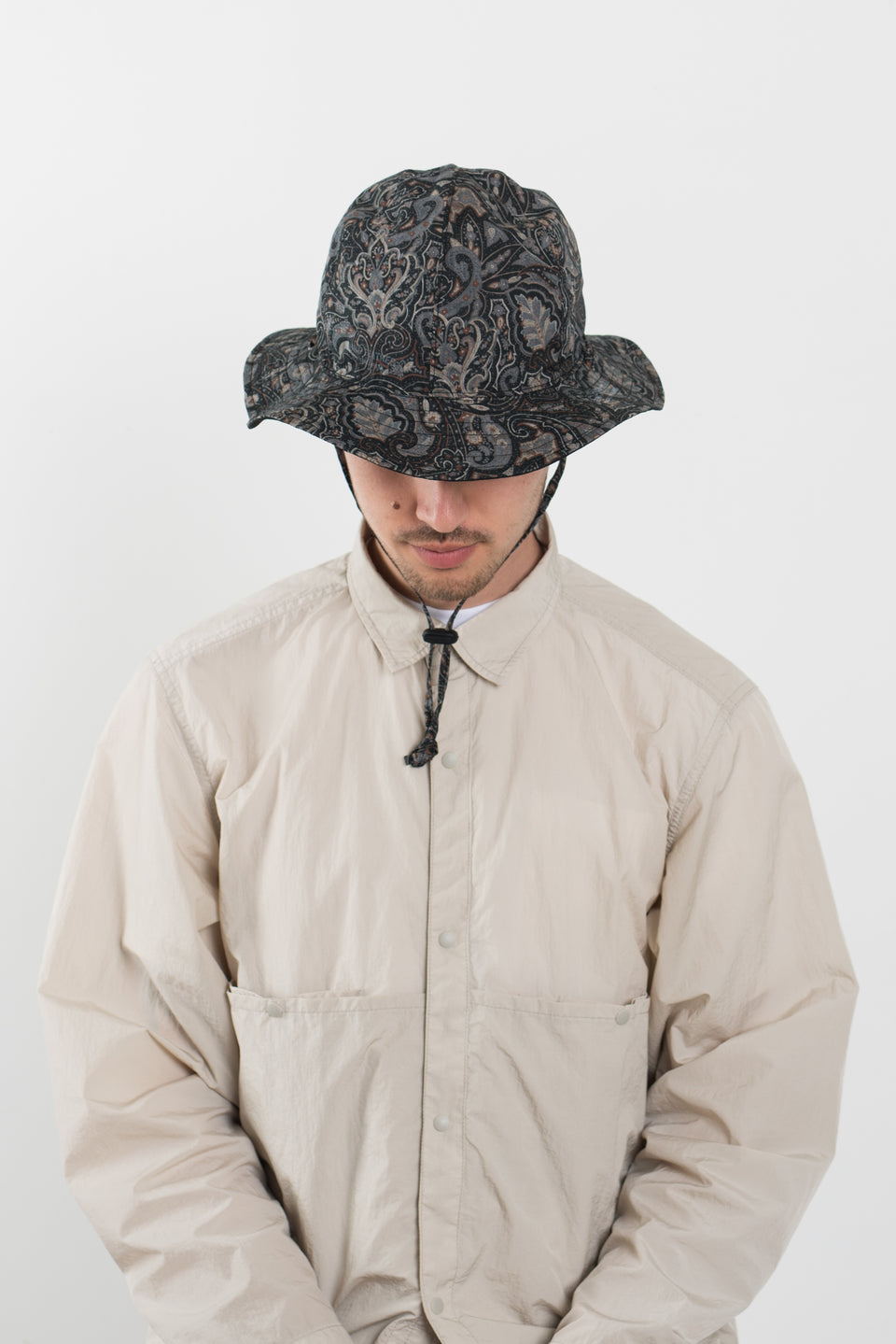 Found Feather SS22 Japan Reversible Military Sun Hat Yoryu Black / Paisley Calculus Victoria BC Canada