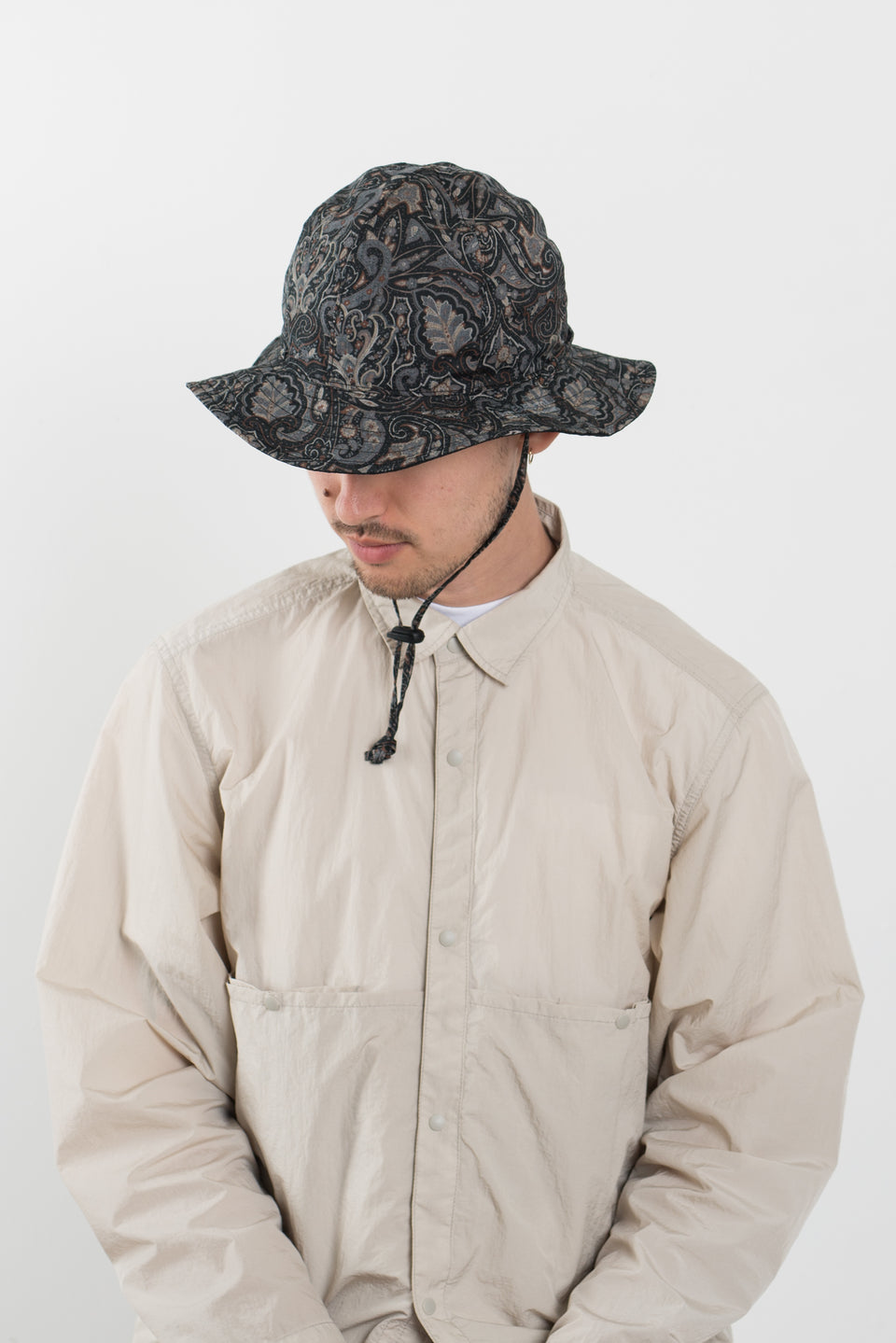 Found Feather SS22 Japan Reversible Military Sun Hat Yoryu Black / Paisley Calculus Victoria BC Canada