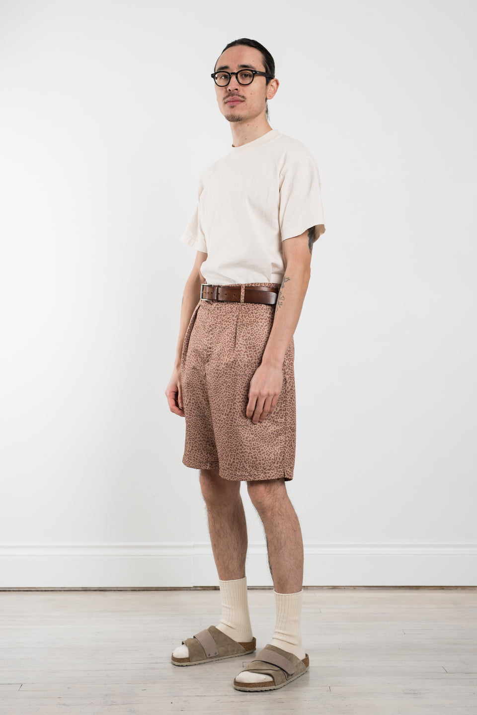 Engineered Garments SS22 Nepenthes New York Sunset Short Brown Poly Fiber Leopard Print Calculus Victoria BC Canada